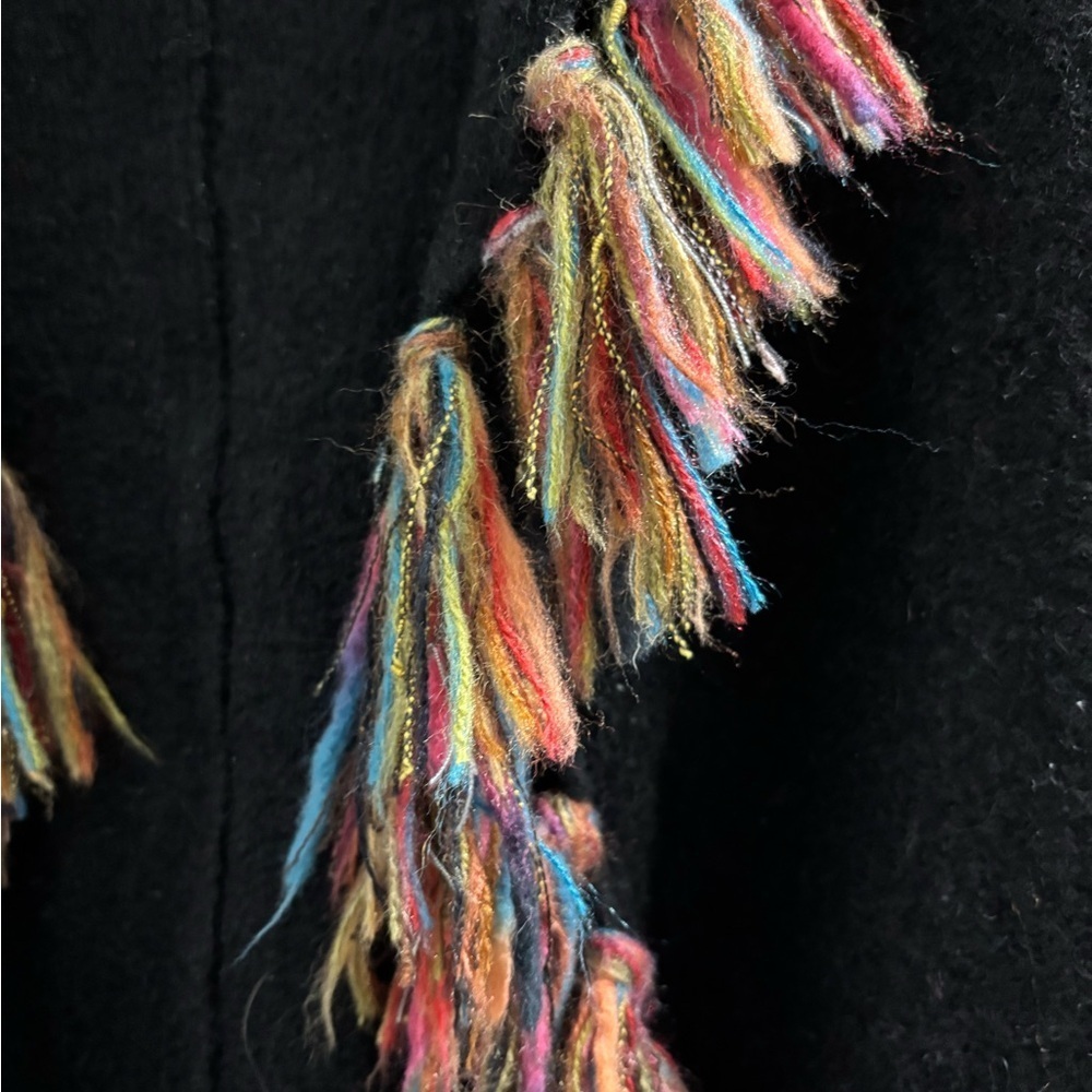 Ruby Red Colorful Fringe Black Open Cardigan Size… - image 4